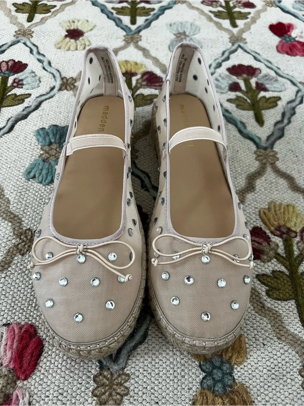NWOT Madden Girl Rhinestone Mary Jane Espadrille - Blush